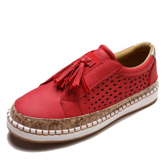 Damen perforierter Tassel-Slip-On Loafer mit Korkoptik-Plateau und gepolstertem Komfortfußbett EB