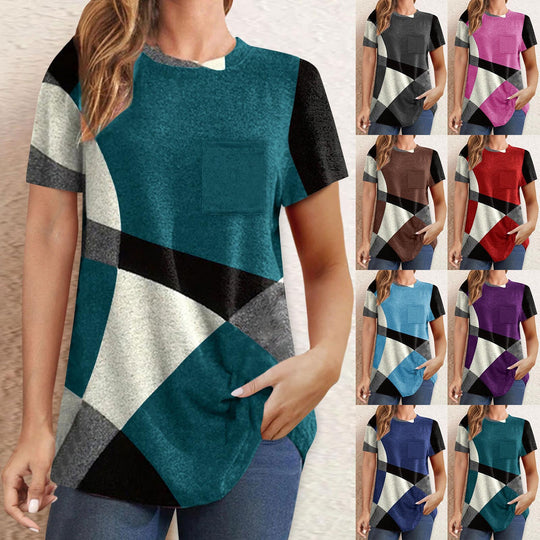 Damen T-Shirt mit modernem geometrischen Design und praktischer Brusttasche EB