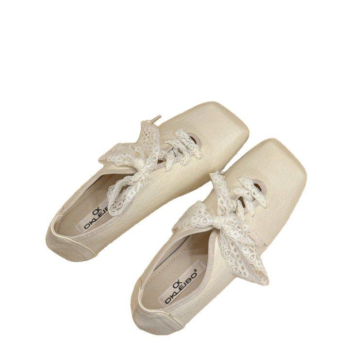 Damen modische Ballerinas mit nostalgischem Spitzendesign und eleganter Schnürung EB
