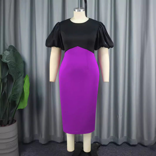 Damen Figurbetontes Kleid mit voluminösen Puffärmeln EB