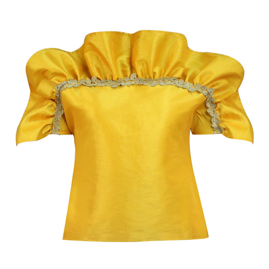 Damen elegantes Blusenshirt mit voluminösen Puffärmeln und dekorativem Spitzenrand EB