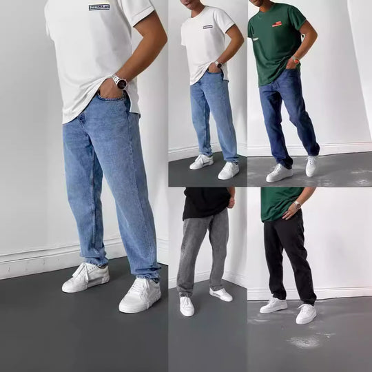 Herren nan lockere Straight-Leg Jeans mit elastischem Bundsaum und entspannter Passform EB