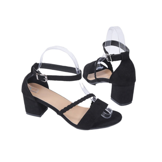 Damen Blockabsatz Sandalen mit transparenten Riemen und geflochtenem Detail EB
