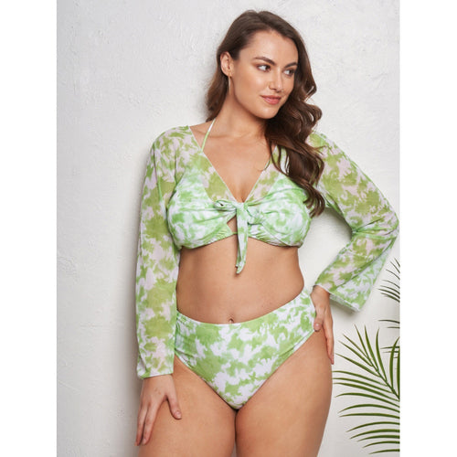 Damen Triangel-Bikini mit hohem Bund und modischem Batik-Design EB