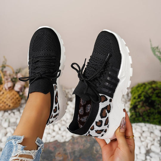 Damen Sportliche Sneakers mit atmungsaktiver Netzstruktur und modischem Leopardenmotiv EB