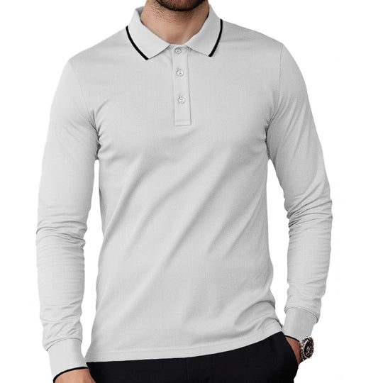Herren nan langärmeliges Piqué-Poloshirt mit Kontrastpaspel am Kragen und Bündchen EB