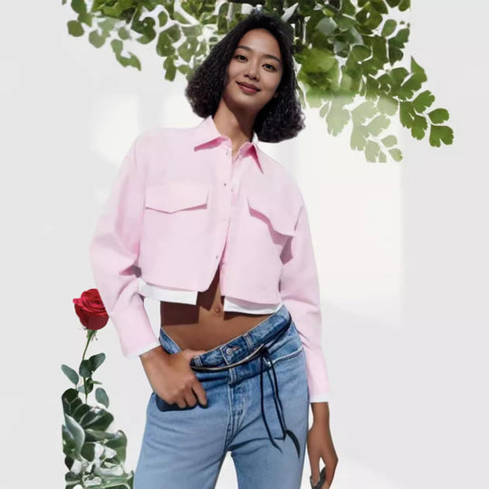 Damen Kurzarm-Bluse mit praktischen aufgesetzten Taschen EB
