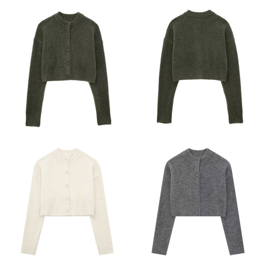Damen cropped Strickjacke mit eleganten Knopfdetails EB