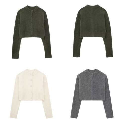 Damen cropped Strickjacke mit eleganten Knopfdetails EB