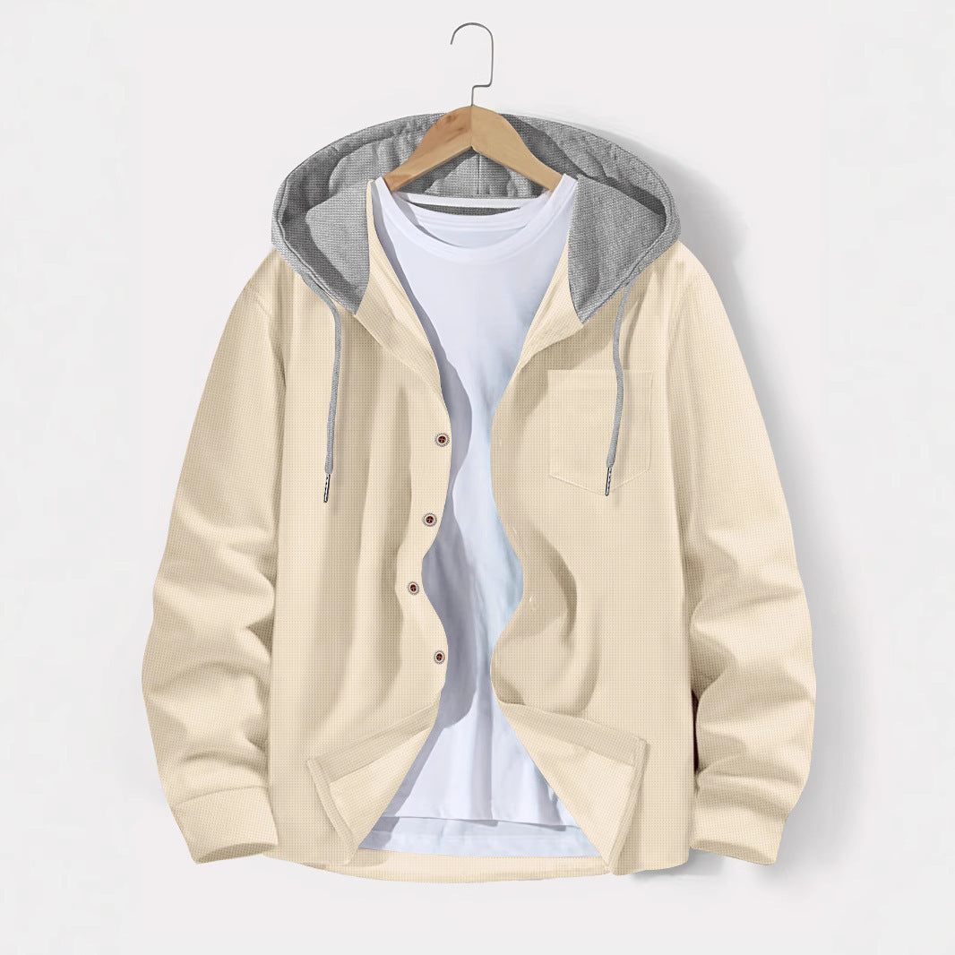 Herren nan leichtes Utility-Hoodie-Überhemd mit Kontrastkapuze, Knopfleiste und Brusttasche EB