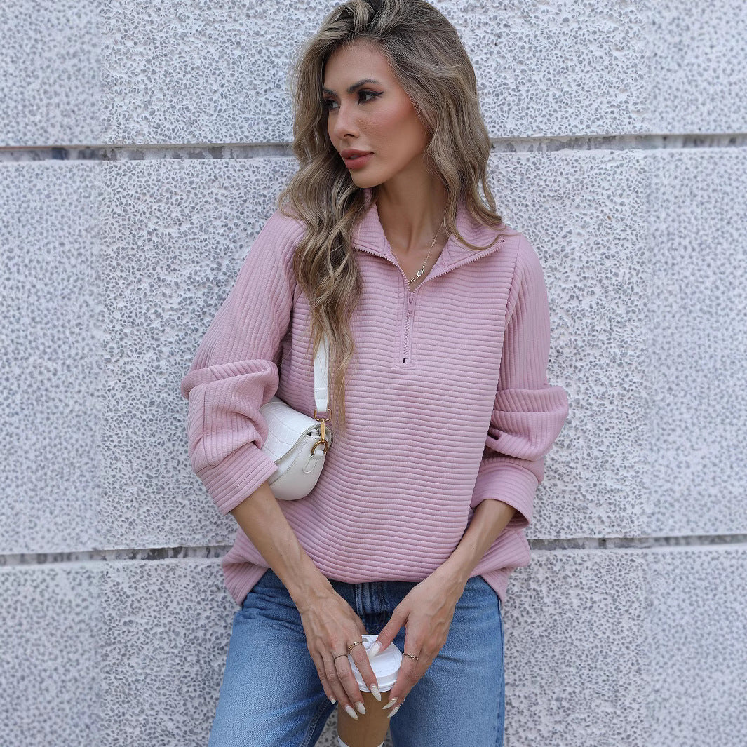 Damen lässiger Pullover mit hohem Kragen und strukturiertem Design EB
