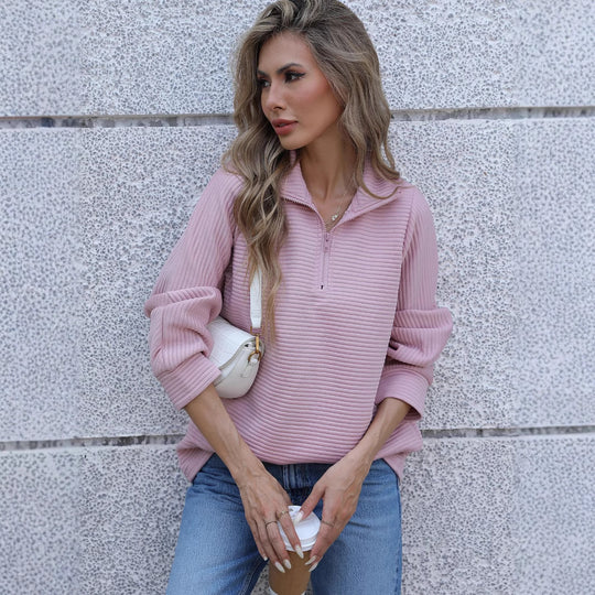 Damen lässiger Pullover mit hohem Kragen und strukturiertem Design EB