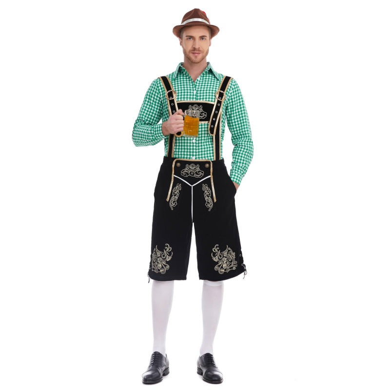 Herren nan Filzoptik-Lederhose knielang mit barocker Stickerei, verstellbaren Trägern und Dekornieten EB