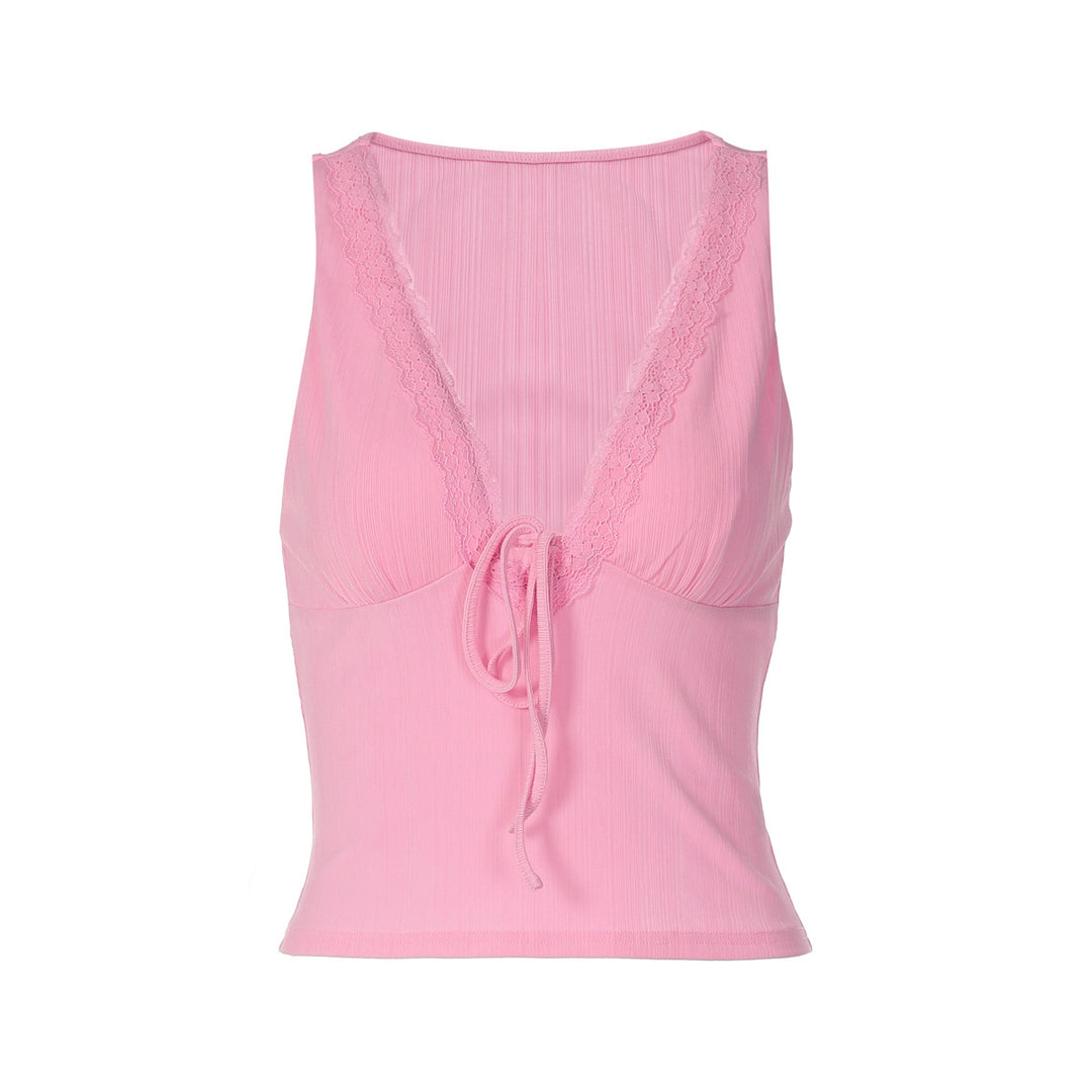 Damen Charmantes Spaghetti-Top mit verspieltem Spitzenrand EB