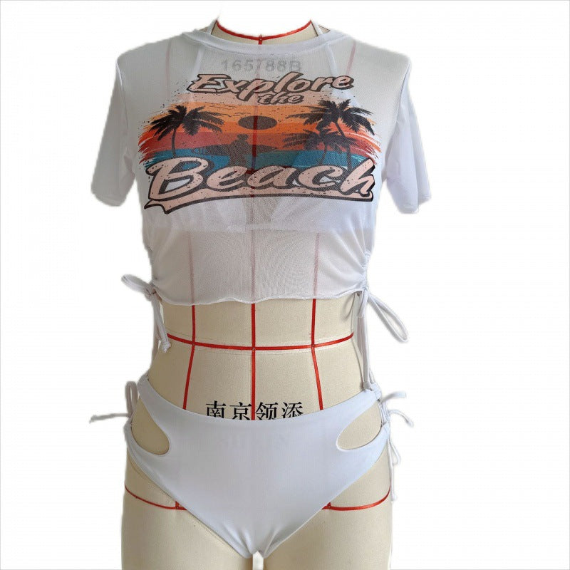 Damen Bikiniset mit modischer cropped Bluse und Schnürdetail EB