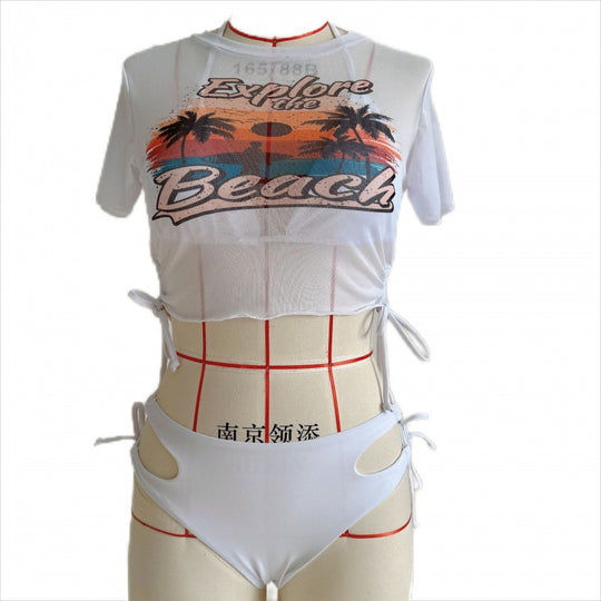 Damen Bikiniset mit modischer cropped Bluse und Schnürdetail EB