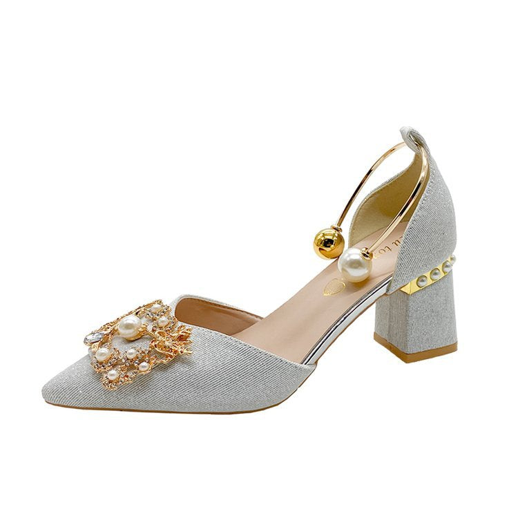 Damen elegante Slingback-Pumps mit luxuriösem Perlenschmuck EB