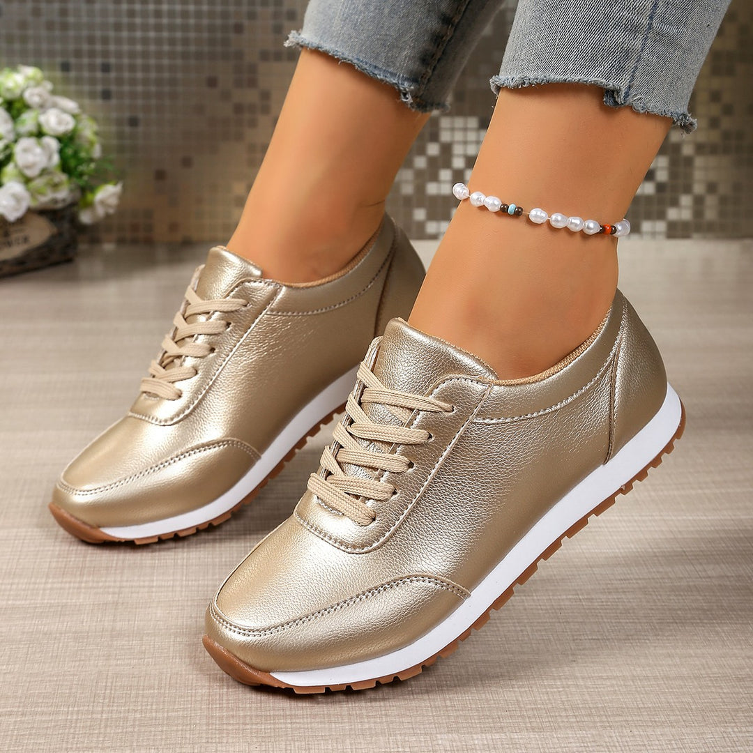 Damen  leichte Schnür-Sneaker aus Kunstleder mit gepolstertem Komfortfußbett und profilierter Gummisohle EB