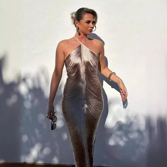Damen Langkleid mit raffiniertem Schlitz und elegantem Kragen EB