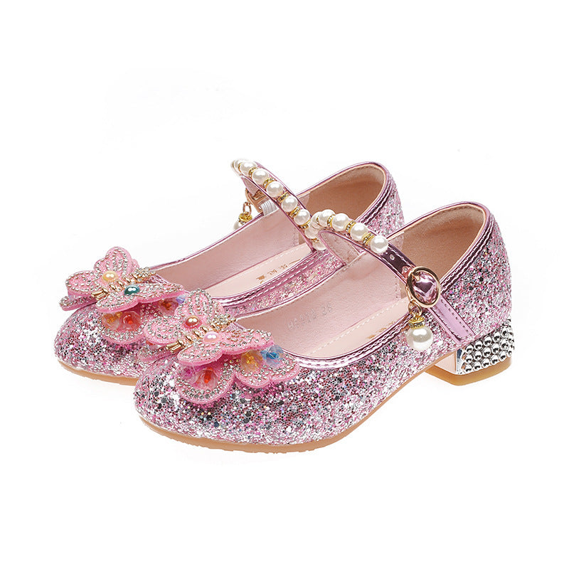Mädchen Ballerinas mit funkelnden Schmetterlingsapplikationen und Perlenverzierungen EB