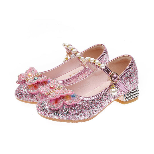 Mädchen Ballerinas mit funkelnden Schmetterlingsapplikationen und Perlenverzierungen EB