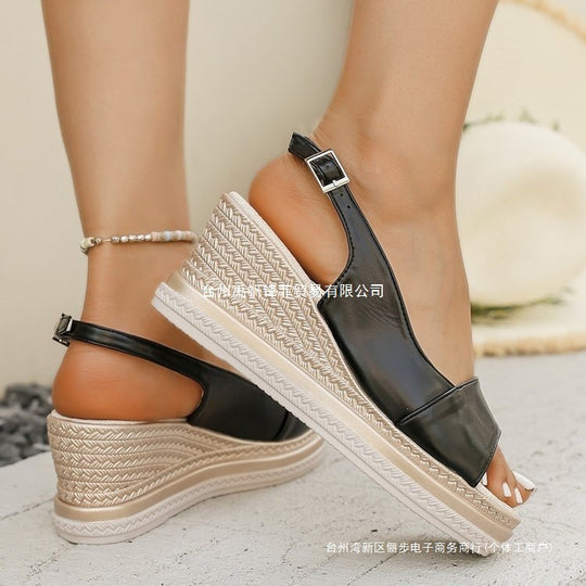 Damen Wedge-Pantoletten aus hochwertigem Kunstleder mit elastischen Riemen und trendiger Sohle EB