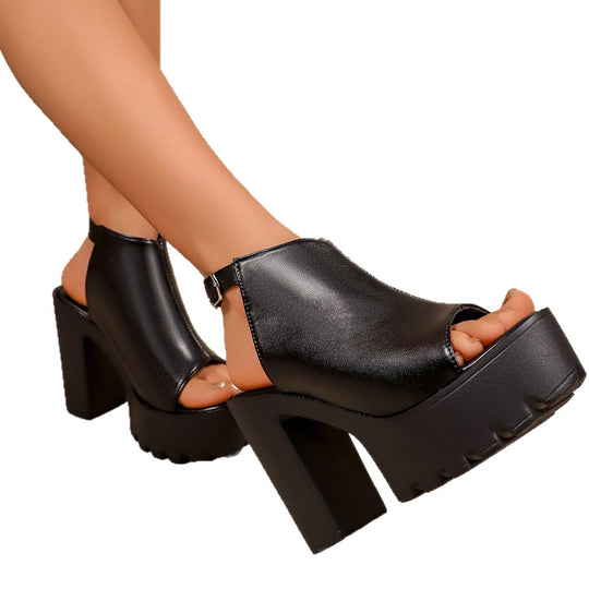 Damen Offene High-Top Sandalen mit blockhaftem Absatz EB