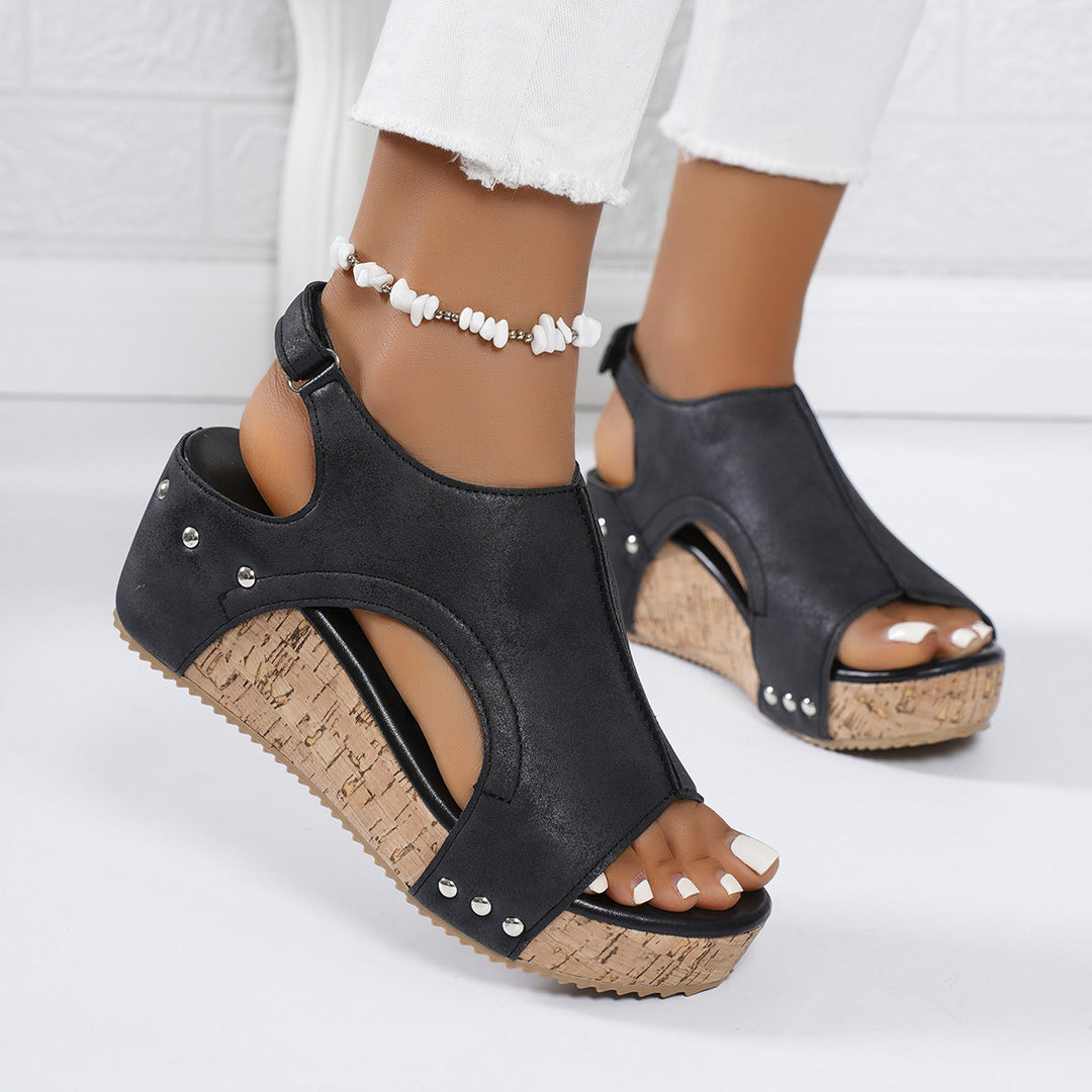 Damen Wedge-Sandalen mit anatomischem Korkfußbett und dekorativen Details EB