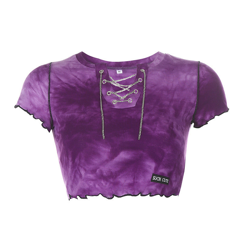 Damen cropped Oberteil mit modischem Schnürdesign und lässigem Saum EB
