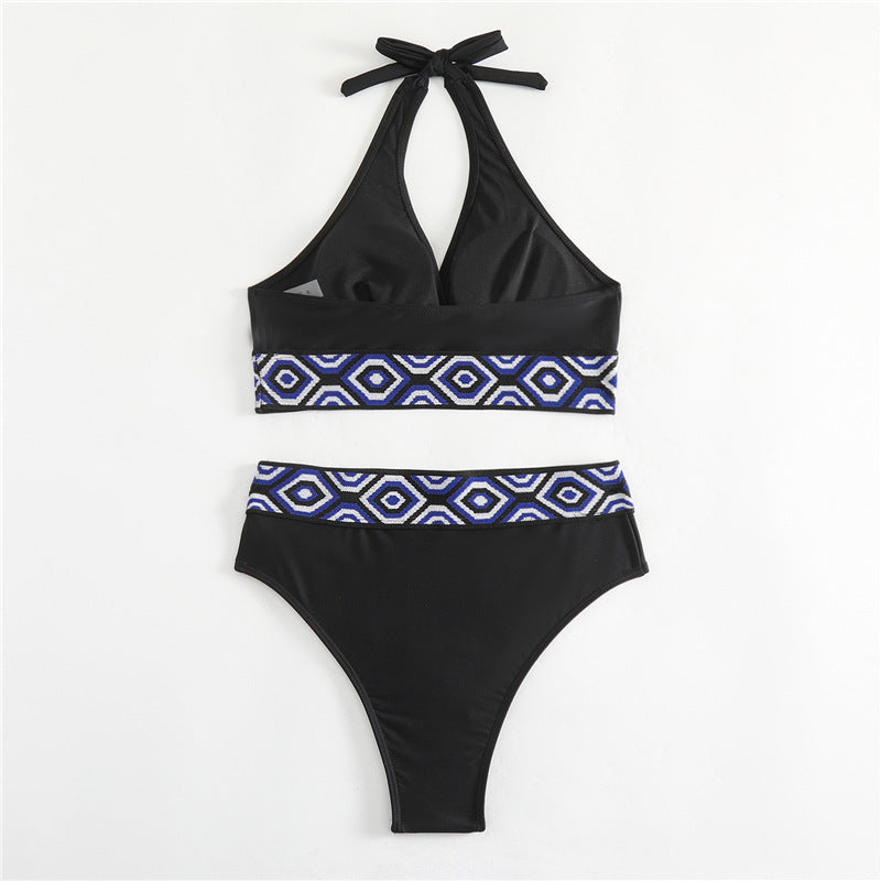 Damen Bikini-Set mit geometrischem Design und tiefem V-Ausschnitt EB