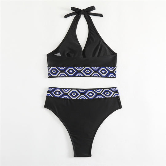 Damen Bikini-Set mit geometrischem Design und tiefem V-Ausschnitt EB