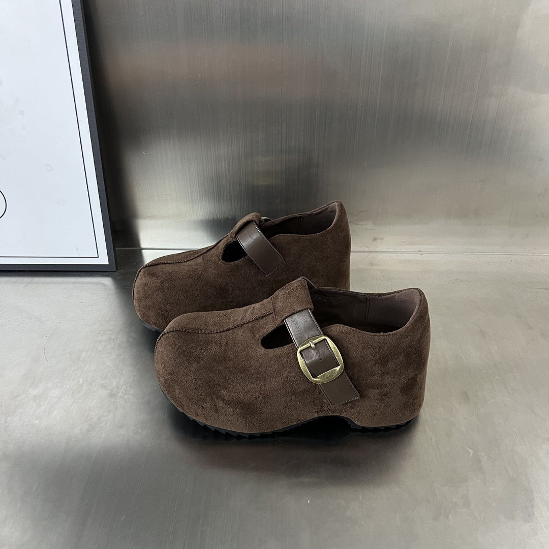 Damen Komfortable Clogs mit elegantem Schnallenverschluss aus hochwertigem Wildleder EB