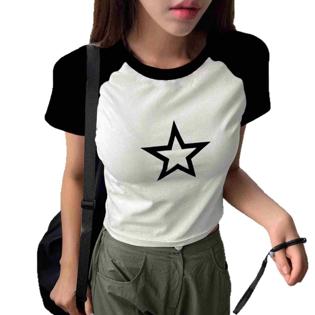 Damen Crop-T-Shirt mit stylischem Sternmotiv und bequemer Passform EB