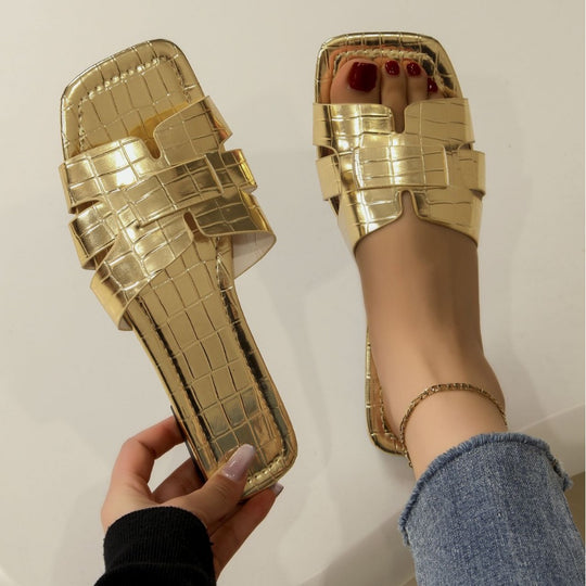 Damen Komfortable Slip-On Sandalen mit trendiger Kroko-Prägung EB