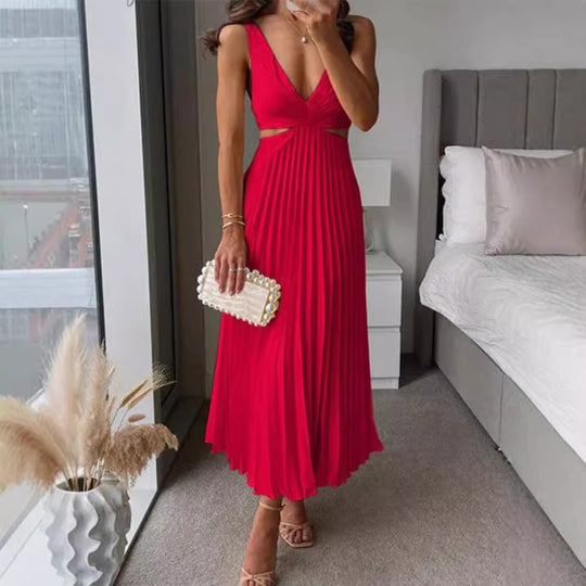 Damen Elegantes Maxikleid mit V-Ausschnitt und raffinierten Drapierungen EB
