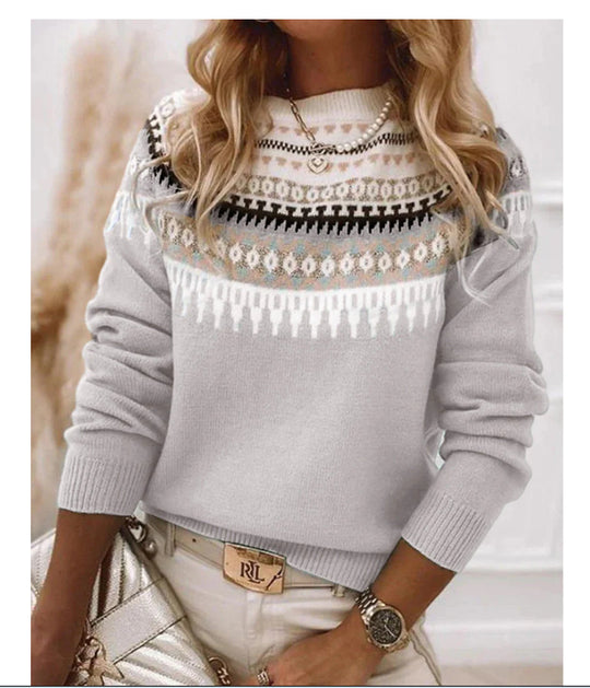 Damen nan Norwegerpullover aus Wollmix mit Rundhalsausschnitt und traditionellem Fair-Isle-Yoke EB