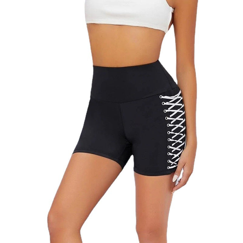 Damen Hochtaillierte Trainingsshorts mit dekorativem Schnürdesign EB