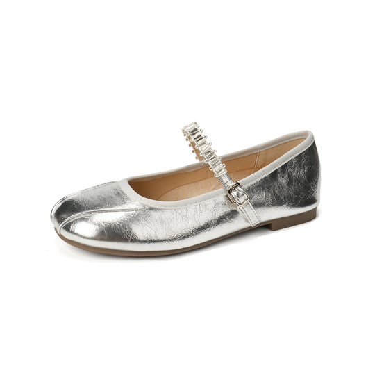 Damen Ballerinas mit elegantem Riemen und schimmerndem Obermaterial EB
