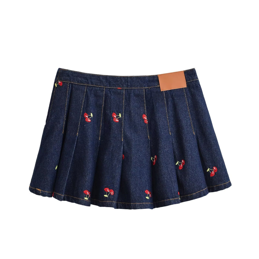 Damen Jeansrock mit aufwendigen Stickereien und plissiertem Design EB