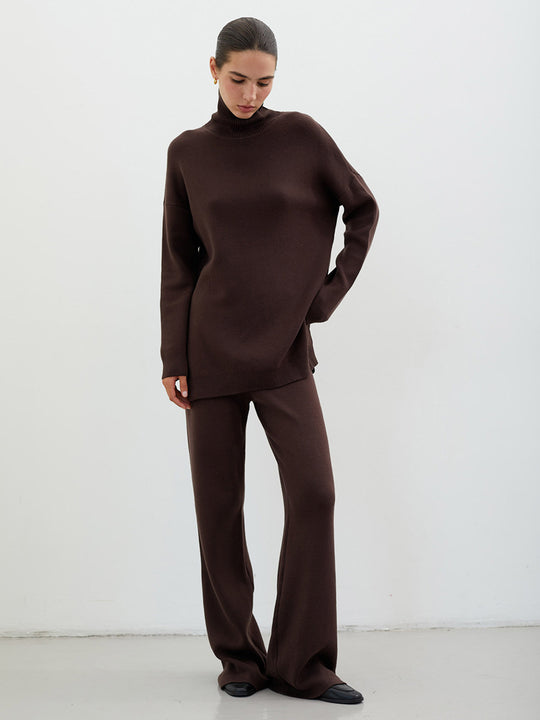 Damen Modisches Strickensemble mit hohem Kragen und weitem Schnitt EB