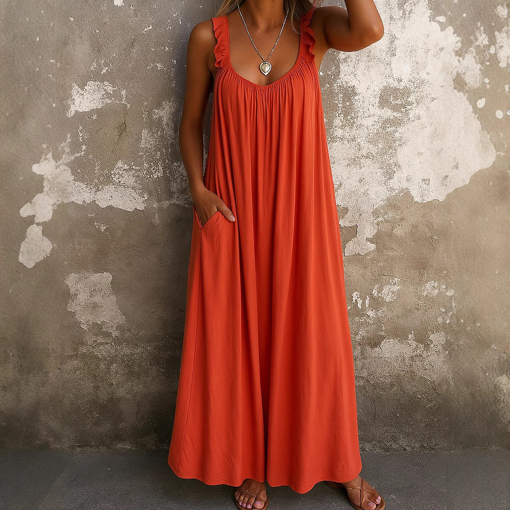 Damen Maxi-Kleid mit trägerloser Passform und luftiger Silhouette EB