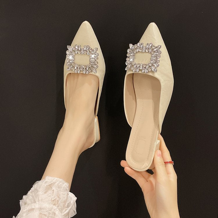 Damen elegante Mules mit funkelnden Strass-Akzenten EB