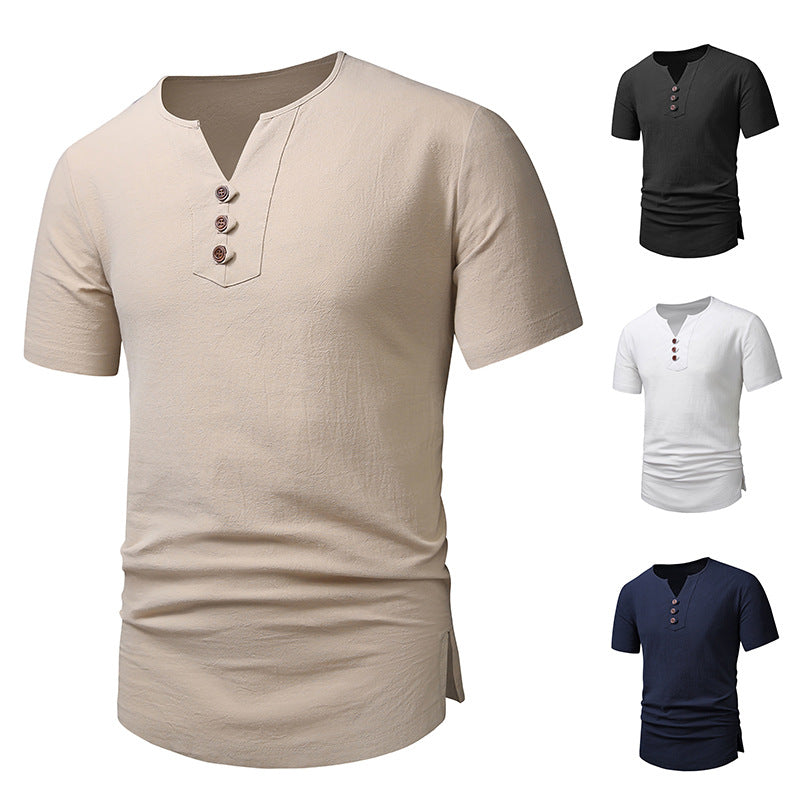 Herren Kurzarm-Henley-T-Shirt mit modernen Knopfdetails EB
