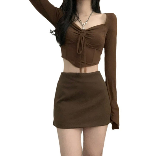 Damen Cropped Longsleeve mit raffiniertem Kordelzug EB