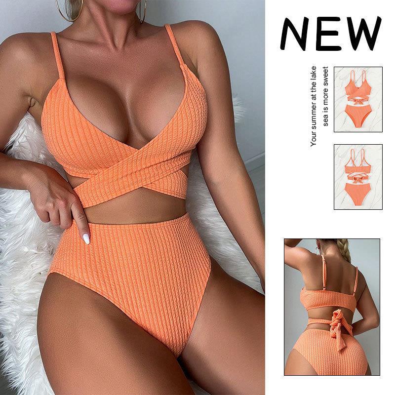 Damen High-Waist Bikini-Set mit gekreuztem Oberteil EB