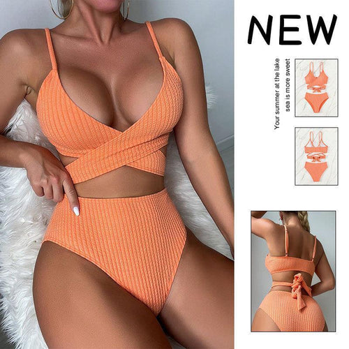 Damen High-Waist Bikini-Set mit gekreuztem Oberteil EB