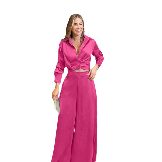 Damen Set mit cropped Bluse und weitem Hosen EB