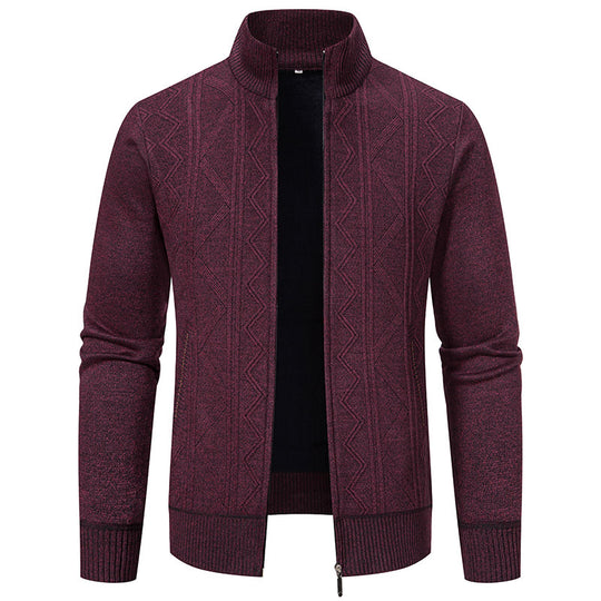 Herren nan Strickzipcardigan mit Stehkragen, geometrischem Strukturmuster und verdeckten Eingrifftaschen EB
