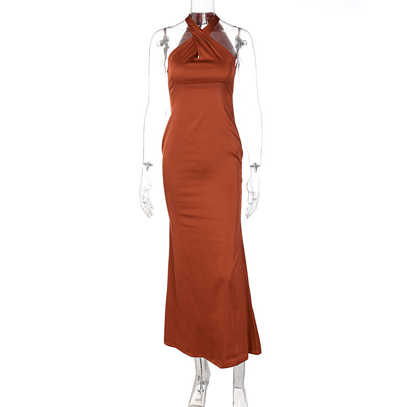 Damen Elegantes Wickelmaxikleid mit schmalen Trägern und figurbetontem Schnitt EB