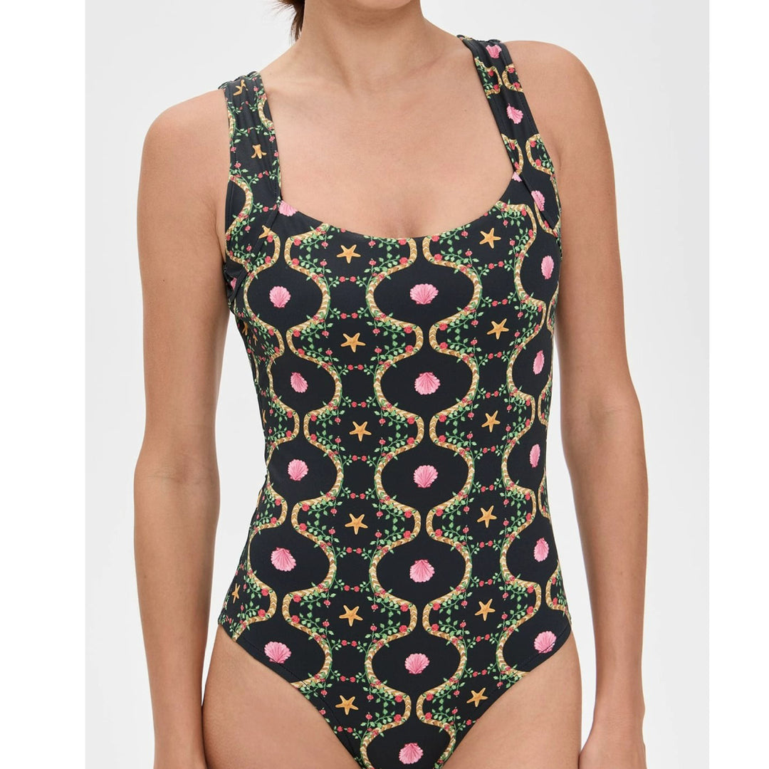 Damen Einteiler Badeanzug mit floralem Design und breiten Trägern EB